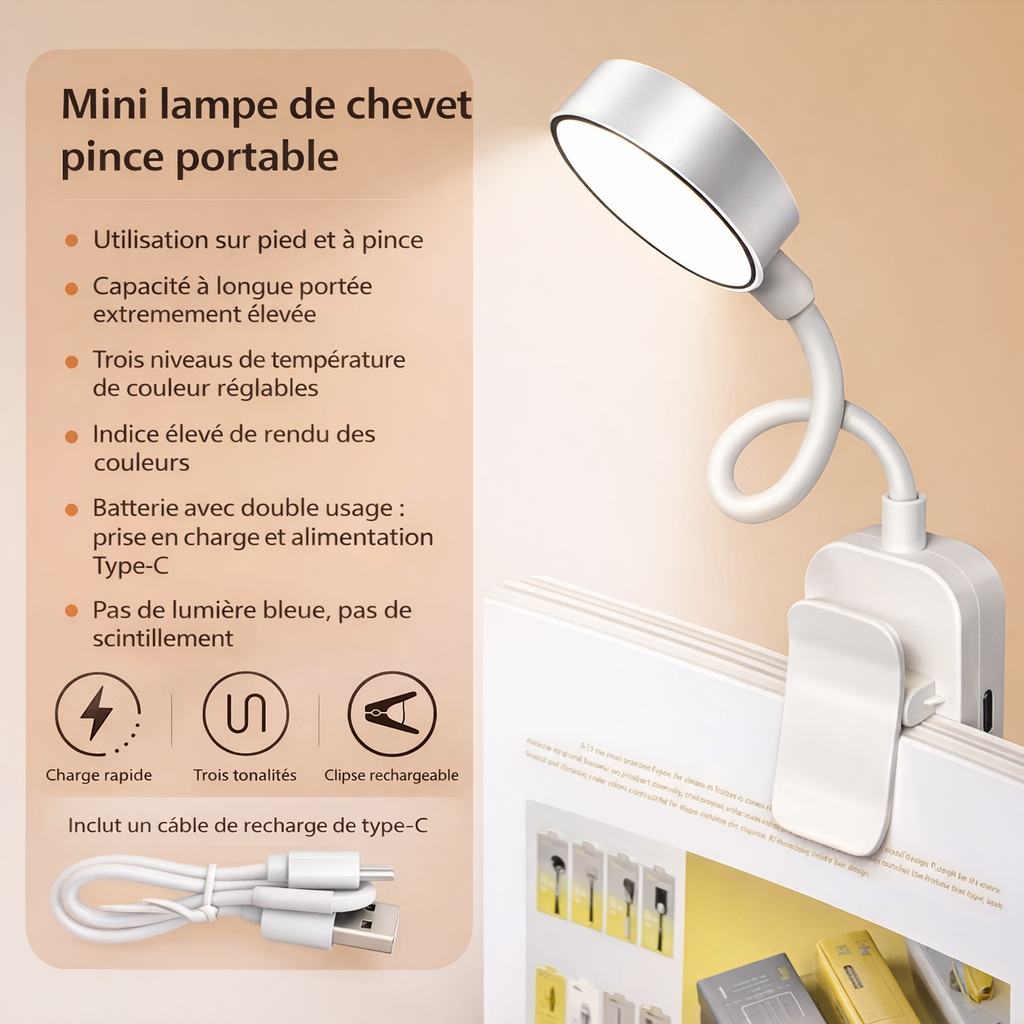 Lampe LED de lecture en situation d'utilisation
